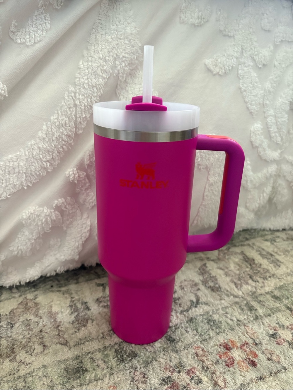 Stanley Hot Pink Insulated Travel Tumbler with Handle and Straw